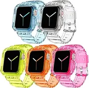 [5 Pack] DABAOZA Bands Compatible for Apple Watch Band 38mm 40mm 41mm 42mm 44mm 45mm with Case Men Women Girls Clear Sports Band Soft TPU Crystal Strap for iWatch Series 7 6/SE 5 4 3 2 1