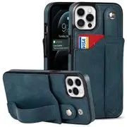Design Luxury Leather Wallet Style Business Case for iPhone-Navy Blue