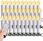 Fpoo 30 pcs Candles for Christmas Tree, Battery Operated Candles with Clips, 4'' Taper Candle Stick with Remote Timer, Waterproof White Flameless Mini Candle for Wreath