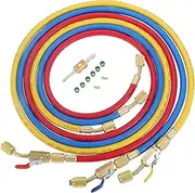 Aupoko AC Refrigerant Charging Hose with Ball Valve, 3-Color 60" R410A HVAC Hoses Kit with 1/4’’ SAE Thread, with Valve Core Remover Kit for R410A R134A R12 R22 R502 R404 Air Condition Maintenance