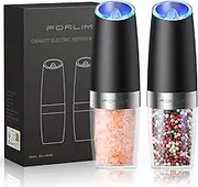 FORLIM Gravity Electric Salt and Pepper Grinder Set, Automatic Pepper Grinder Shakers Mill, Upgraded Batteries Powered Adjustable Coarseness with LED, One Hand Operation Perfect for Kitchen(Black)