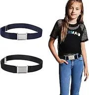 [Generic] 2 Pack Kids Elastic Stretch Belts Girls Belts Adjustable toddler Belt Buckle Square Buckle Toddler Belts For Boys for Boys Girls, Black, 60-80cm