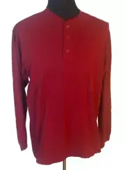 Eddie Bauer Shirt Men's Large Henley Stonewashed Deep Red Long Sleeve Cotton NEW