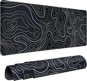 Gaming Mouse Pad Large 31.5 x 11.8in Topographic Keyboard Mousepad for Non-Slip Base and Stitched Edge, Extended Desk Pad XL Desk Mat (Black)