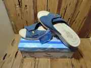 Fly Flot Silvia Blue Suede Leather Slides Sandals Wedge Adjustable EU 38 US 7.5