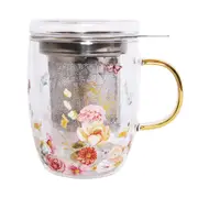 Ashdene 380ml Springtime Soiree Double Walled Glass Tea Cup/Lid w/Steel Infuser