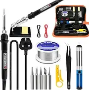 Soldering Iron Kit 80W LCD Adjustable Temperature 180-520°C, 13 in 1 Electric Soldering Iron Kit Welding Tool, Solder Wire, 5 Soldering Tips, Desoldering Pump, Wire Stripper Cutter, Stand, Tweezer
