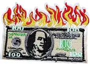 [BDIHS] Fire US 100 Dollar Flag Iron On Sew on Patch, American Money Emblem Embroidered Badge for Backpacks,Jeans, Jacket, Bags (01)