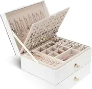 YONZONE Jewellery Box Organiser for Necklace Earrings Bracelets Rings, Large PU Leather Jewelry Storage Case with 3 Stackable Layer, Jewellery Boxes Holder for Women Girls, Faux Leather