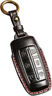 HIBEYO Smart 6 Button Leather Key Fob Case Cover Compatible with Hyundai Genesis GV80 G80 G70 GV70 2021 2022 Car Accessories with Keychains for Men Key Fob Replacement-Black