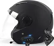 Bluetooth Jet Motorbike Helmet Retro Motorcycle Helmet with Bluetooth and Extended Visor Lightweight Open Helmet for Adult Men Women Moped Cruiser DOT/ECE Approved