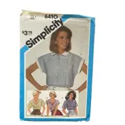 Simplicity Sewing Pattern 6410 Top Shirt Blouse Misses Size 8