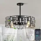50 cm Modern Ceiling Fan with Lights Crystal Remote 4 Lights for Kitchen Black