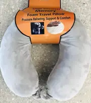 Memory Foam Neck Travel Pillow w/ SnapOn High Density U-Shape Light Grey