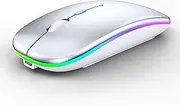 [WREANU] Wireless Bluetooth Mouse Rechargeable Laptop Mice with LED Lights Silent Slim Use(BT5.2 and 2.4G Portable USB Receiver)Dual Mode Computer Mouse for Laptop/iPad/Tablet/Apple/Computer/Mac(Silver)
