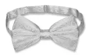 Vesuvio Napoli BOWTIE Silver Grey Paisley Color Mens Bow Tie for Tuxedo or Suit