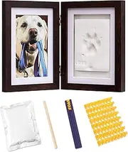 Sunolga Dog or Cat Paw Print Pet Keepsake Picture Frame with Clay Imprint Kit, Dog Memorial Gift 4" x 6" Photo Frame for Pet Lovers, Walnut