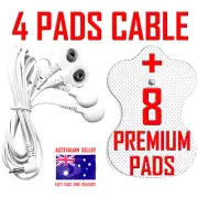 TENS ELECTRODE 4 PADS CABLE + 7cm x 5cm x 8 PREMIUM PADS