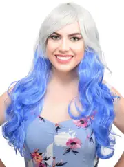 Elsie Blue and Grey Long Curly Womens Costume Wig