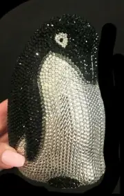 New Black & Silver Penguin With Clear Austrian Crystal Hard shell Clutch Bag