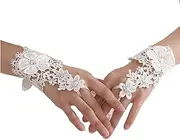 [TozLu] Women's Lace Gloves,Evening Gloves,Wedding Gloves White Short Lace-up Gloves Summer Wedding Dress with Fashionable Stylish Big Colorful Crystals (Color : White, Size : ONE Size) (Color : Ivory, Size