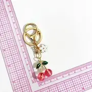 Cherry Bead Alloy Bag Charm / Keyring (Various Designs) A121 & B79 - Set of 2 - Charm & Keyring - Pink - One Size