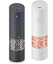 Electric Salt and Pepper Grinder Set, USB Rechargeable Pepper Grinder and Salt Shaker with LED Light, Ceramic Core, 6 Adjustable Coarseness, One-Hand Operation, Refillable Mills for Cooking, 2 Pack
