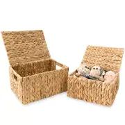 Wicker Storage Baskets with Lid, Set 2 Basket With Lid Decorative Storage Rec...