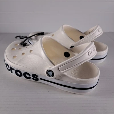 NWT Crocs Bayaband Clogs Unisex M7 W9 White / Navy Blue Slip On Shoes Roomy Fit