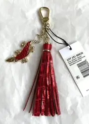 New Brahmin Melbourne CROC Lth Crystal Tassel Bag Charm Key Fob HEARTBREAKER Red
