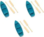 RLECS 3 Sets Resin Model Boat Double Oars Blue Boat DIY Handmade Sand Table Model Micro Landscape Decoration Mini Wooden Rowboat Fairytale Garden Accessories