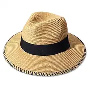 [CEALXHENY] Sun Hats Black Thread Wide Brim Beach Straw Hats