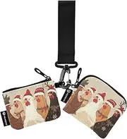 [XYMZR] Mini Zip Around Wristlet keychain Wallet Chickens Christmas Hats for Women Personalized Pattern Detachable Dual Pouch Wristlet Portable Wallet Phone Coin Purse, Multi-colored, One Size