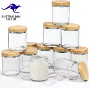 12 Pack, 8 OZ Thick Glass Candle Jars with Bamboo Lids, Bulk Clear round for Mak