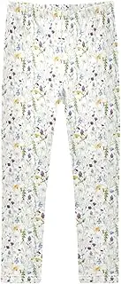 [Joisal] Floral Meadow White Leggings for Girls Suitable for Yoga Pants for Girls, Flexible and Durable for All-Day Wear