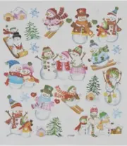 Winter Snowmen Snow Christmas Toboggan Ski Family Silver Foil Stickers