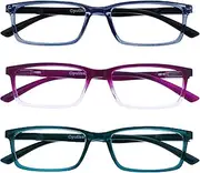 Opulize See 3 Pack Blue Light Blocking Reading Glasses Blue Purple Turquoise Computer Anti Glare Unisex BBB9-35Q +2.50