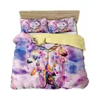 Linen Purple Feather Duvet Doona Quilt Cover Set Single/Double/Queen/King Bed