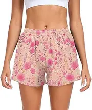 [FRODOTGV] Small Pink Flowers Women Athletic Shorts Ouick Dry Sport Shorts for Soccer Teenis Exercise Indoor S