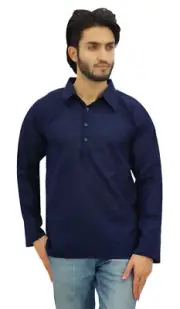 Atasi Men's Blue Kurta Roll-Over Shirt Collar Neck Ethnic Indian-4Kt