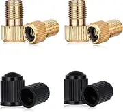 4 Pcs Brass Presta Valve Adaptor and 4 Pcs Bike Tire Caps Presta to Schrader Valve Adaptor, Inflate Tire Using Standard Pump or Air Compressor Bike Accessories