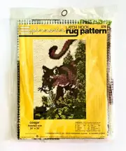Vintage Spinnerin Latch Hook Rug Cougar Screened Pattern Only 24x36 No Yarn Incl