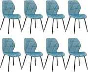 [OIKITURE] Vintage Dining Chairs Set of 8 Velvet Kitchen Chair with Padded Seat and High Back Blue