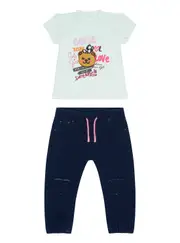 GUESS Bebe Blue T-Shirt And Denim Pants 2-Piece Set Size: 12M, Spandex