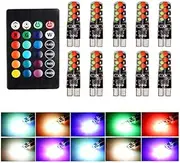 OtpOutopa Car T10 RGB LED Bulb Width Light with Remote Control W5W 194 168 2825 Strobe Light 16 Colors COB Wedge for Car Interior Map Dome Door License Plate Light Reading Trunk Lights (10PCS)