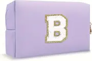 Personalized Cosmetic Bag Letter B Patch Bag,Small PU Leather Travel Cosmetic Bag Pouch with Zipper,Cute Toiletry Bag,for Women (Purple, One Size)