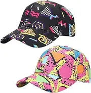 [UILYNIU] 2 Pieces Funny Disco Baseball Caps, Fashion Beach Sun Cap Print Retro 80s Baseball Cap for Women Men Women Outdoor Leisure Sports Caps for Hip Hop Party Summer