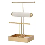 3 Tier Jewelry Tree Stand Tower Rack Necklace Bracelet Holder Jewelry Display Stand Jewelry Tower with Ring Tray Golden