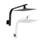 ACA WELS Square 8" Slim Thin Stainless Steel Shower Head Gooseneck Arm Set Chrome Black High Pressure