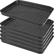 CHEUKYIU Pack of 6 Plastic Shoe Drip Trays, 35 x 27.5 x 3 cm, Black Shoe Rack, Multifunctional Shoe Tray with Textured Shoe Mat, Drying Mat for Shoes, Boots